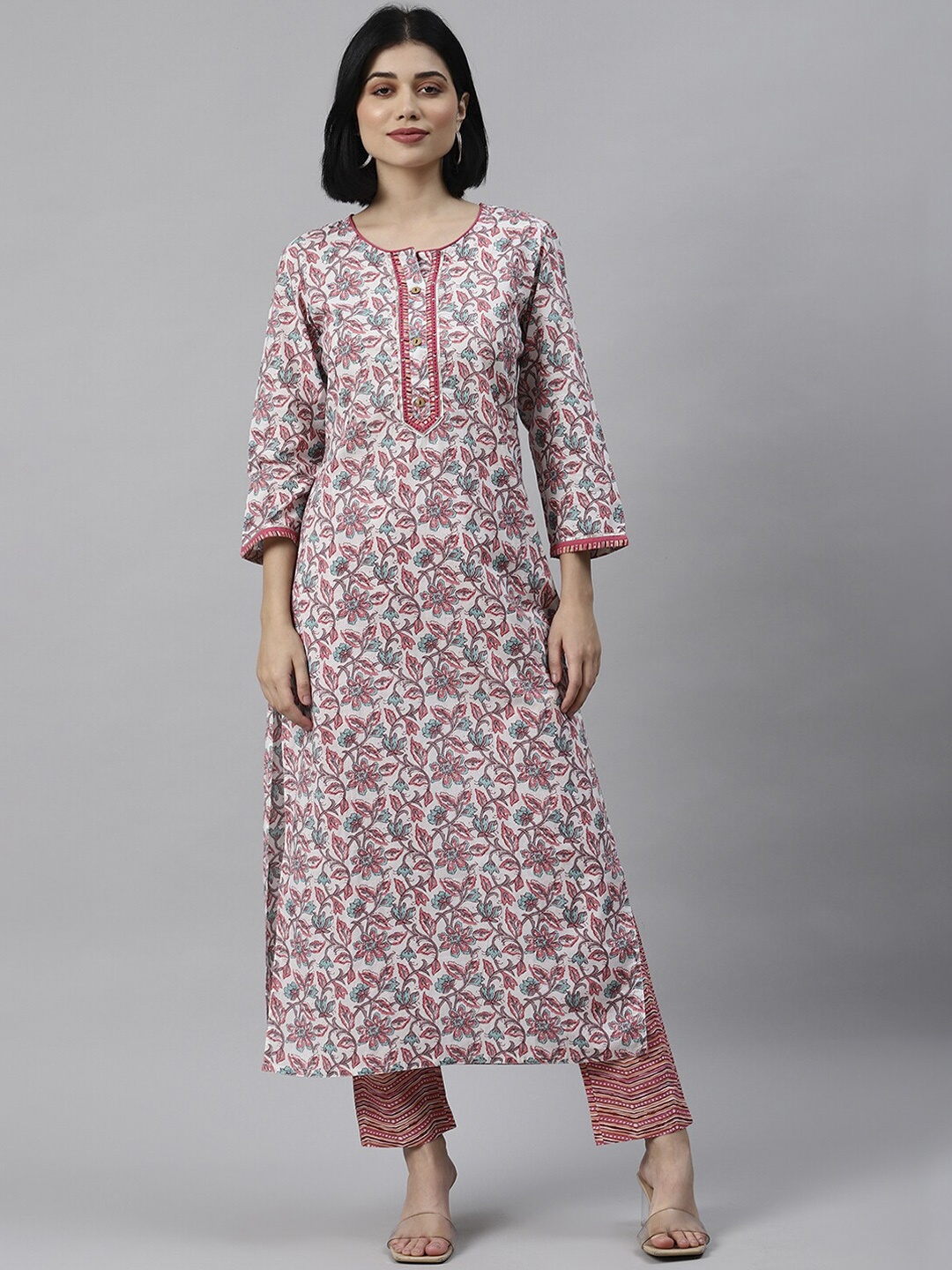 

KSUT Women White Printed Kurti with Trousers