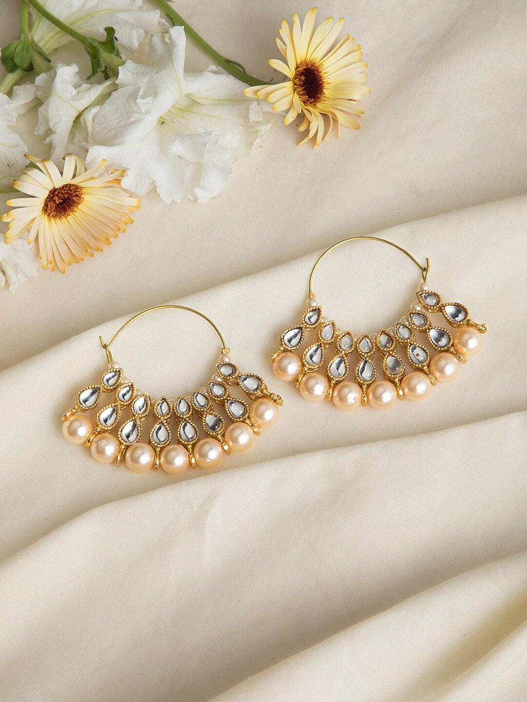 

INDYA Gold-Plated Kundan Geometric Half Hoop Earrings