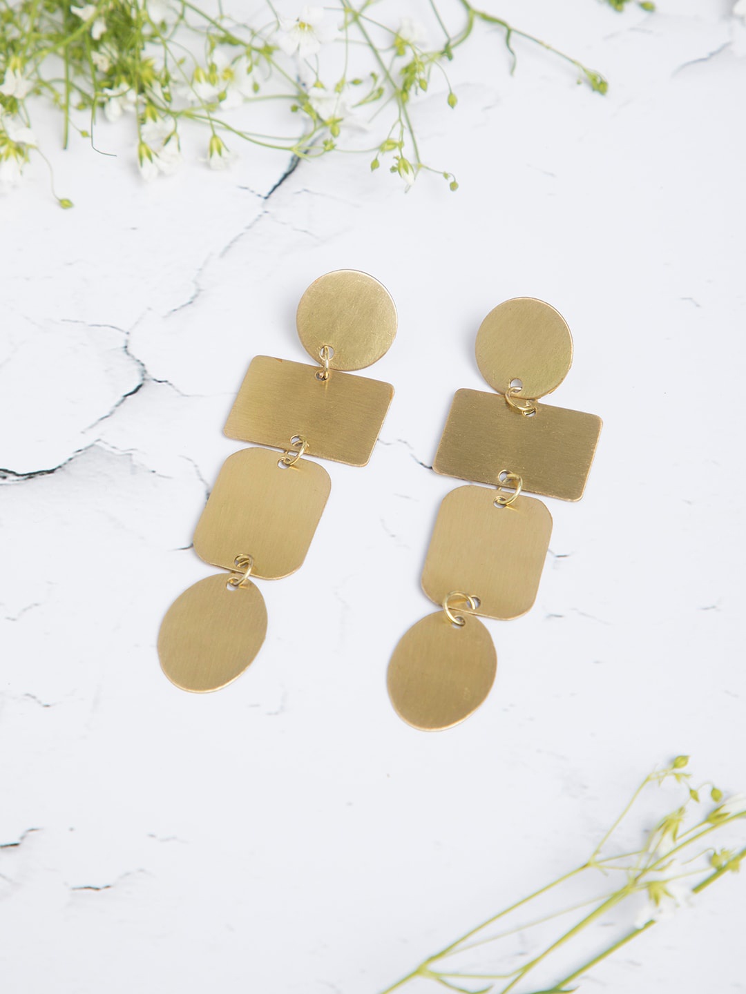 

INDYA Gold-Plated Geometric Drop Earrings