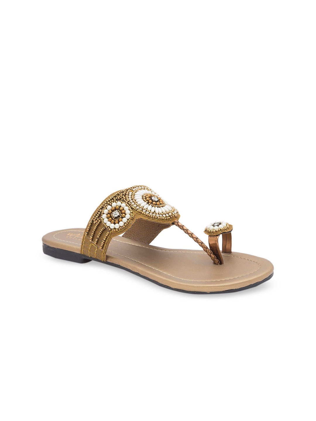 

WALK N STYLE COLLECTION Women Gold-Toned Embellished One Toe Flats
