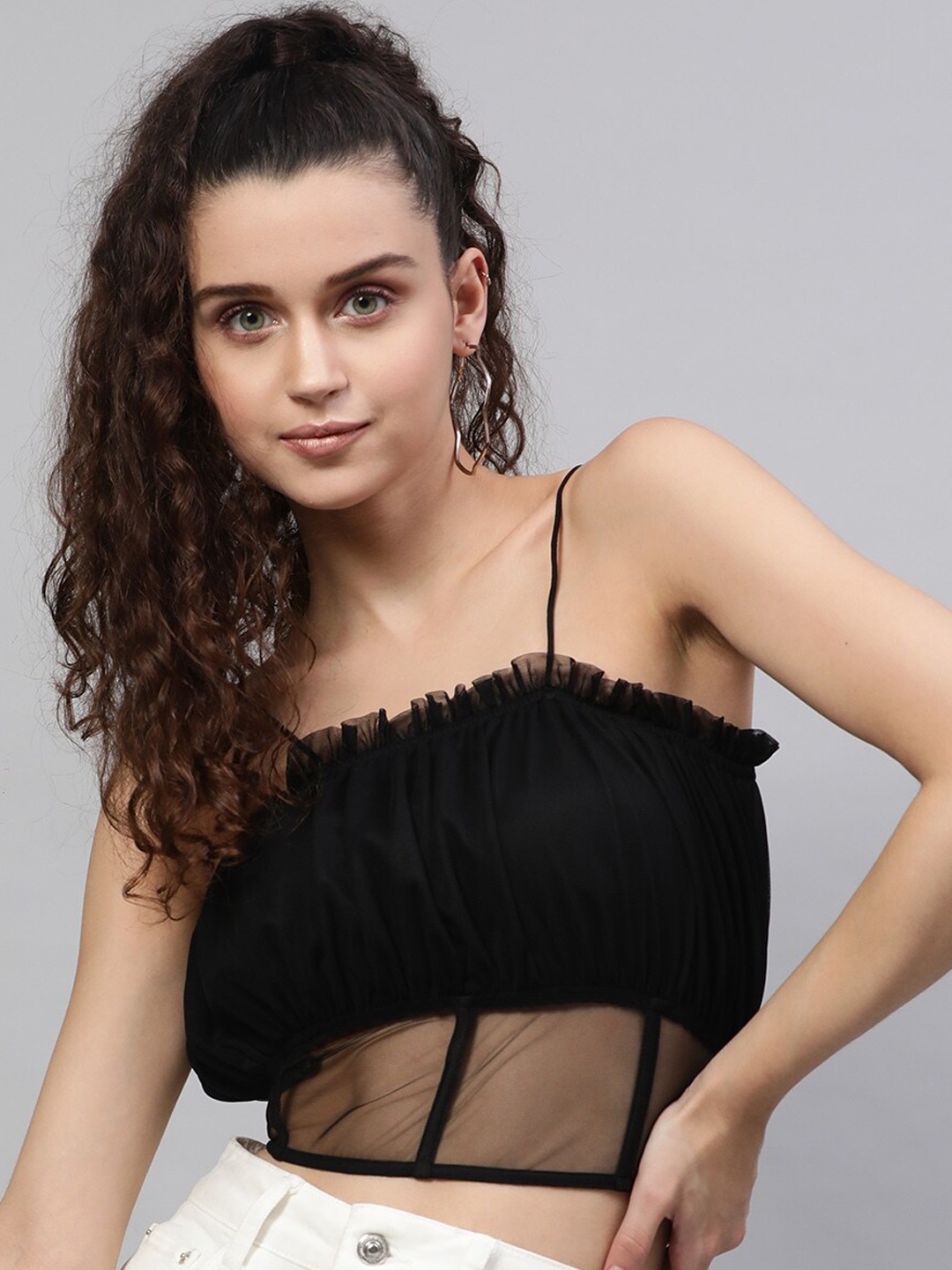 

STREET 9 Black Net Crop Corset Top
