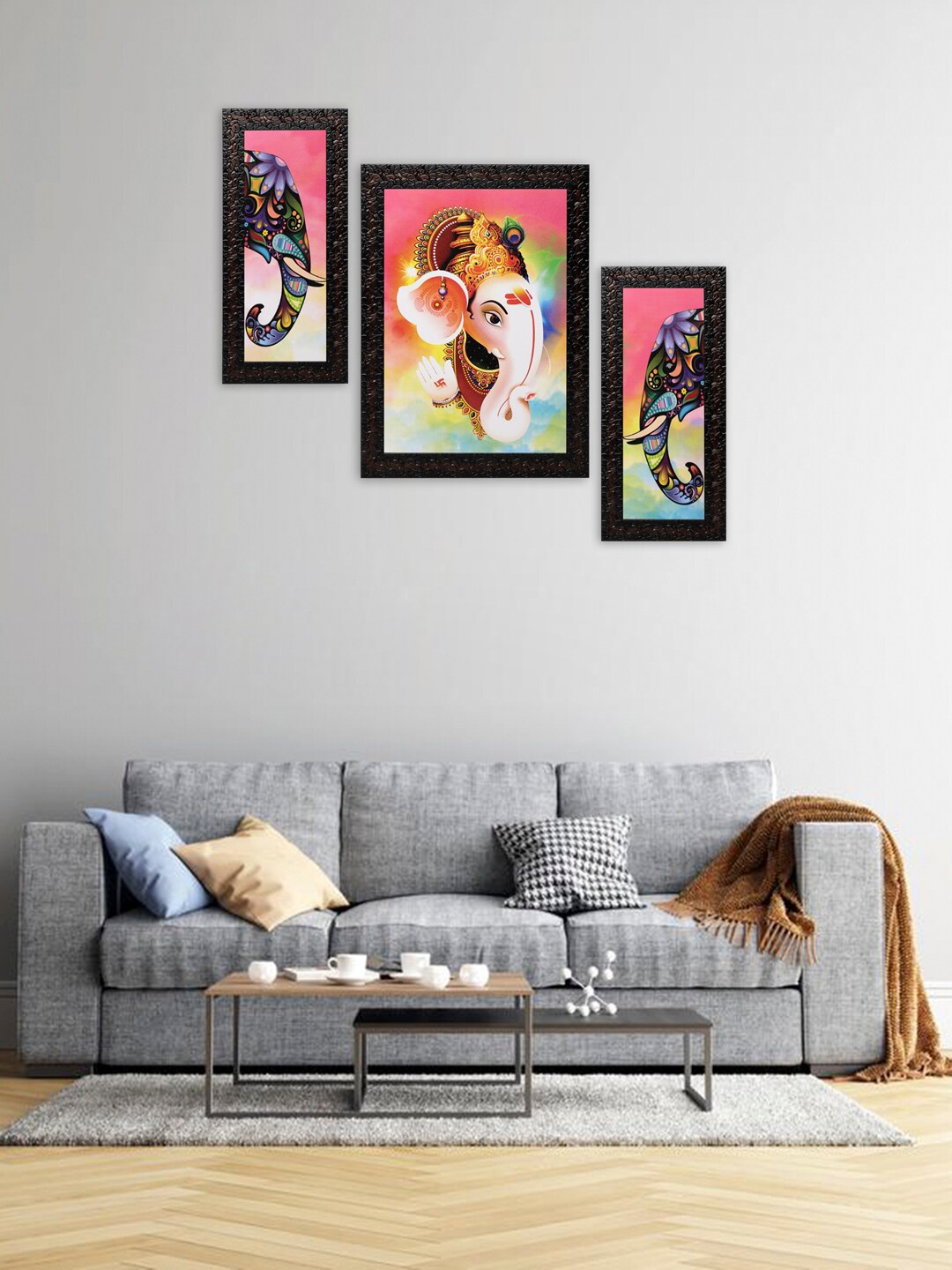 

Indianara Set of 3 Pink & Yellow Digitally Printed Ganesha Wall Art, Multi