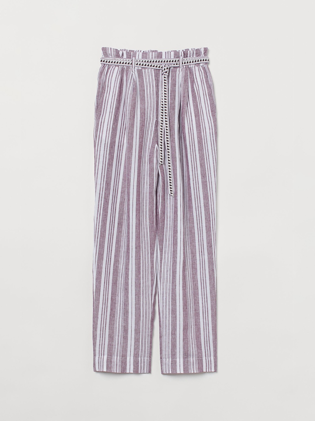

H&M Women Brown & White Striped Pull-On Linen Trousers