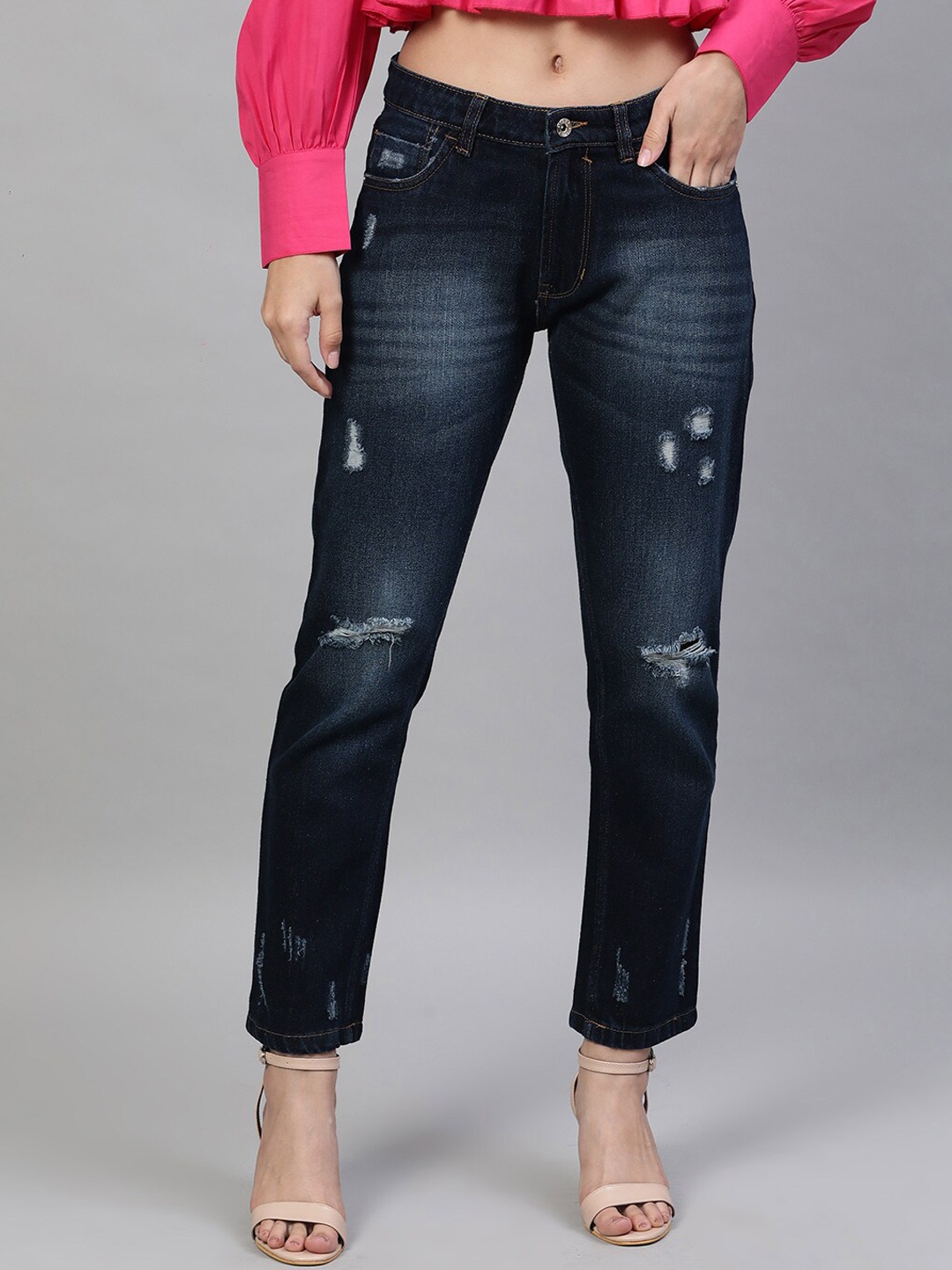 STREET 9 Women Blue Relaxed Fit Mid-Rise Mildly Distressed Jeans