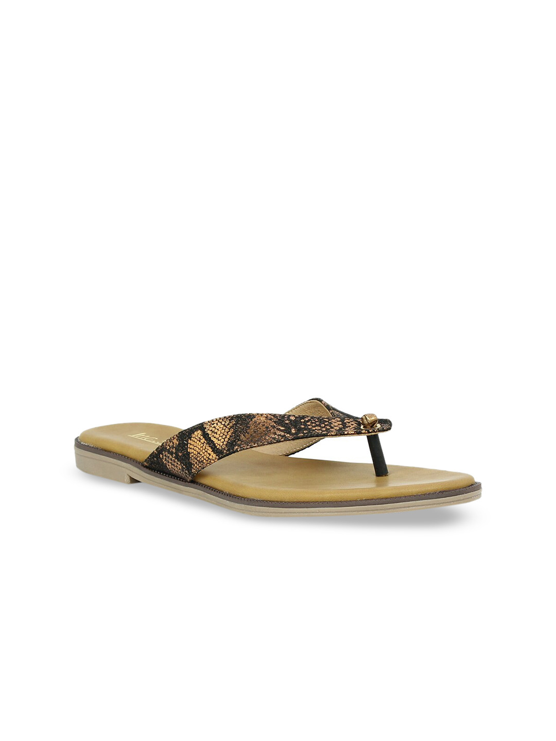 

Inc 5 Women Gold-Toned Printed Open Toe Flats