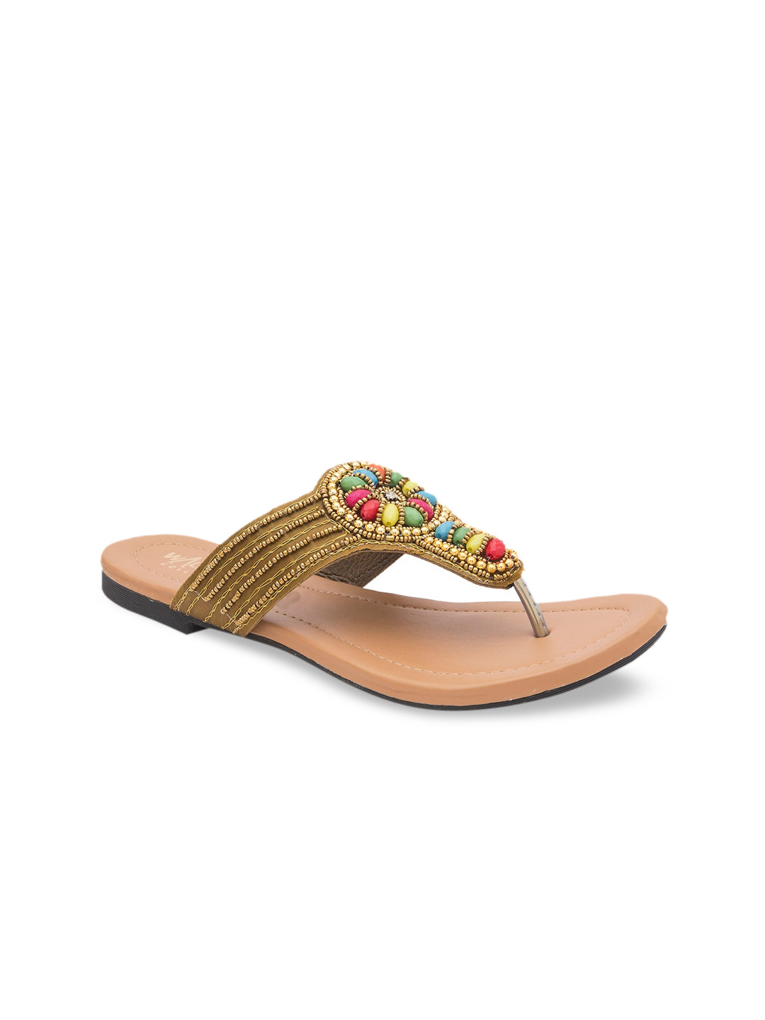 

WALK N STYLE COLLECTION Women Beige Solid T-Strap Flats