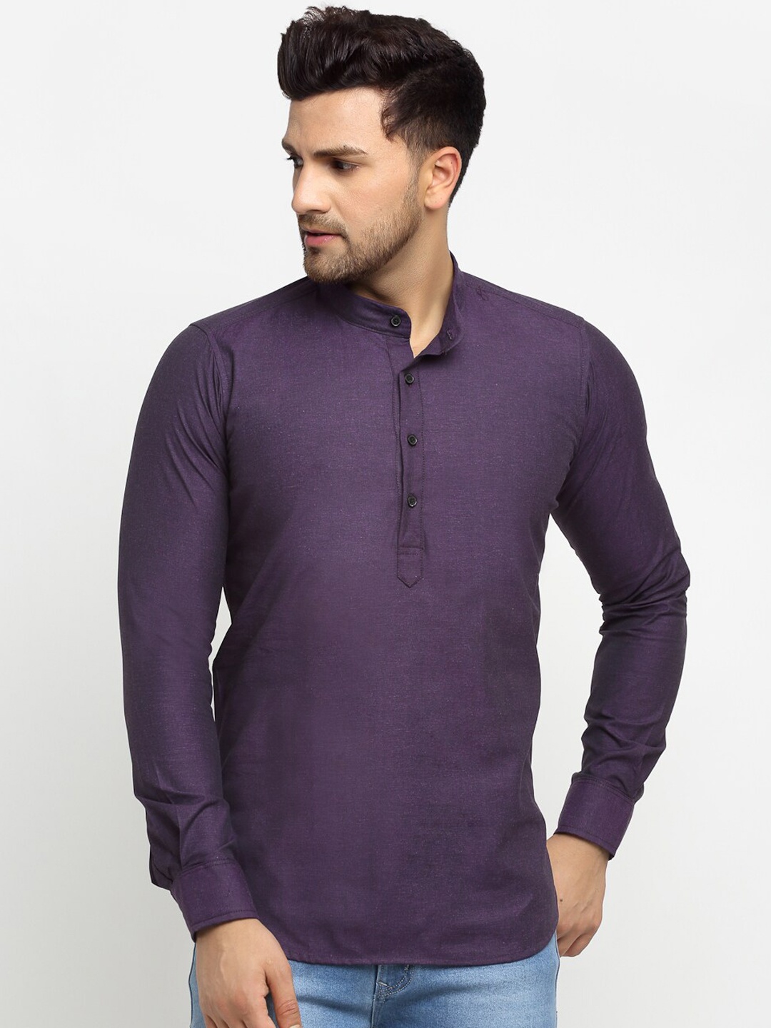 

Cross Court Men Purple Solid Cotton Straight Kurta