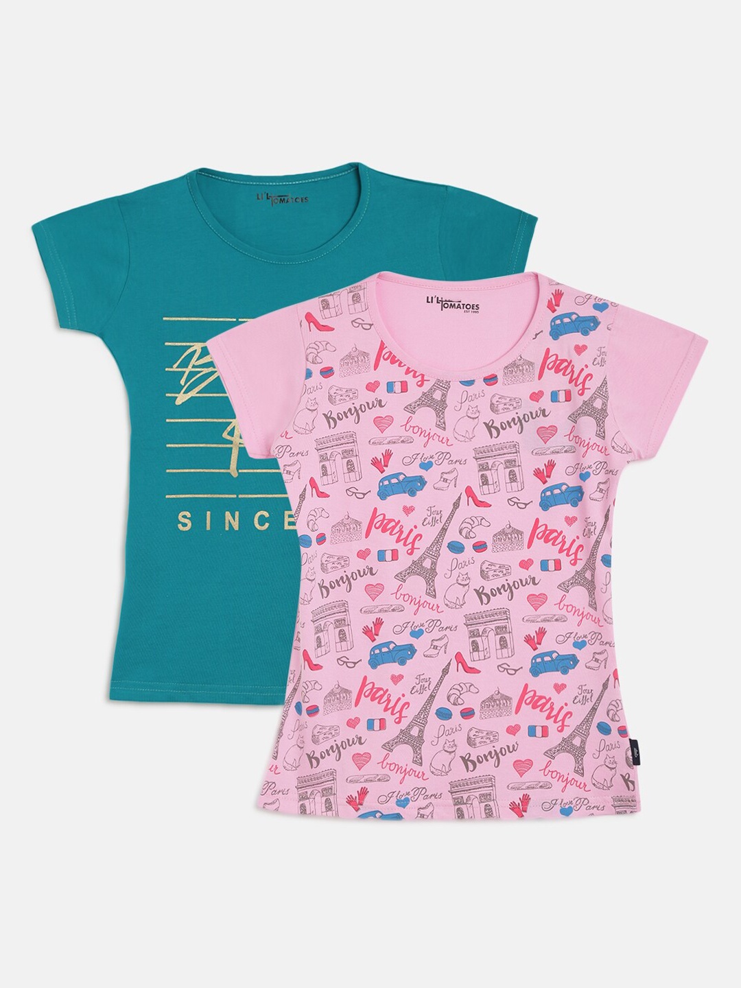 

Lil Tomatoes Pack of 2 Typography Printed Regular Top Comes with a Pen, Pink
