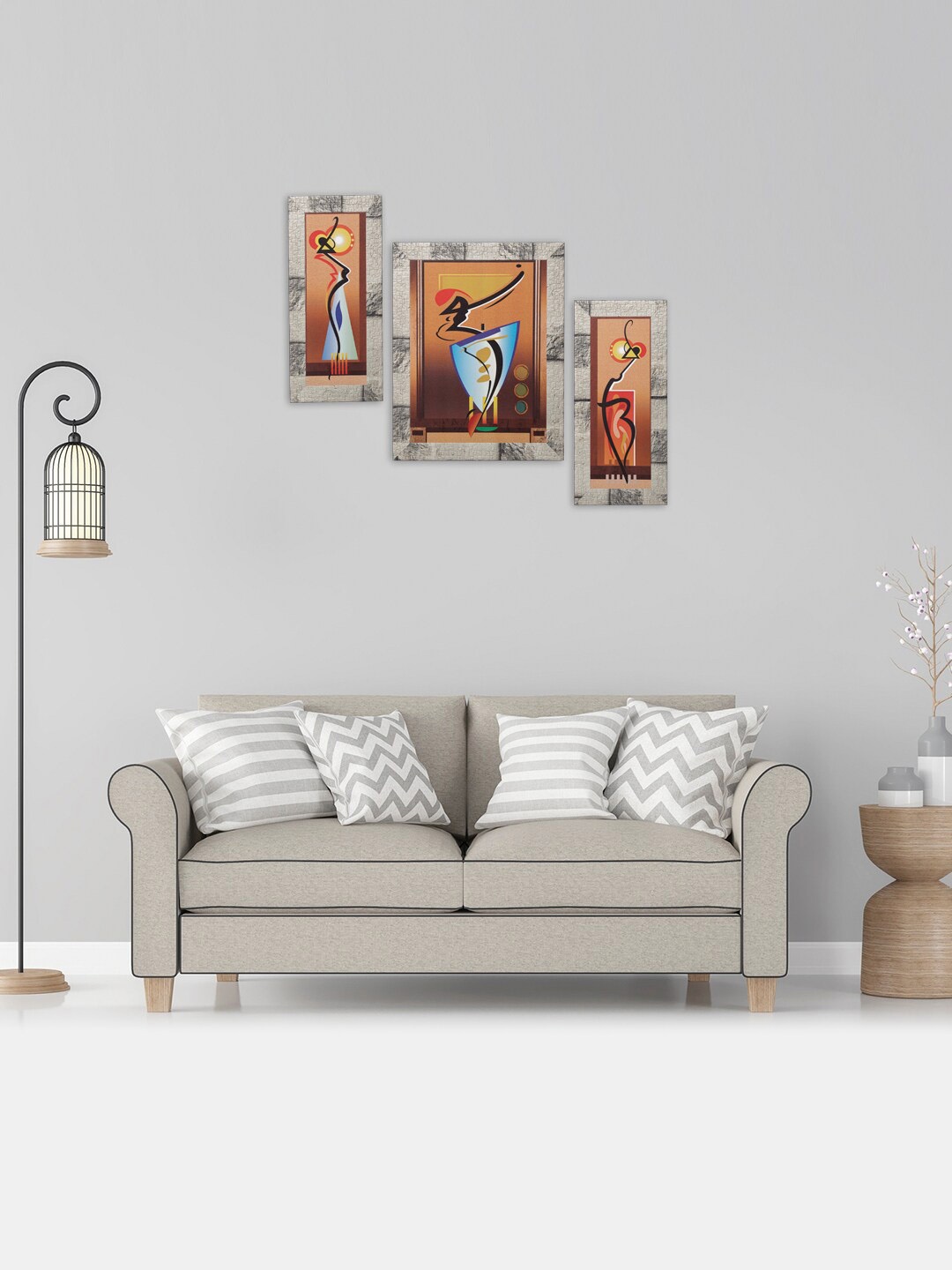 Indianara Set Of 3 Grey & Brown Digital Printed Framed Wall Paintings
