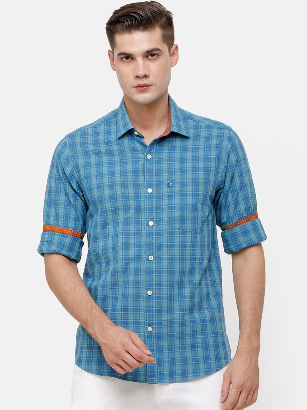 

CAVALLO by Linen Club Men Blue & White Regular Fit Checked Casual Shirt