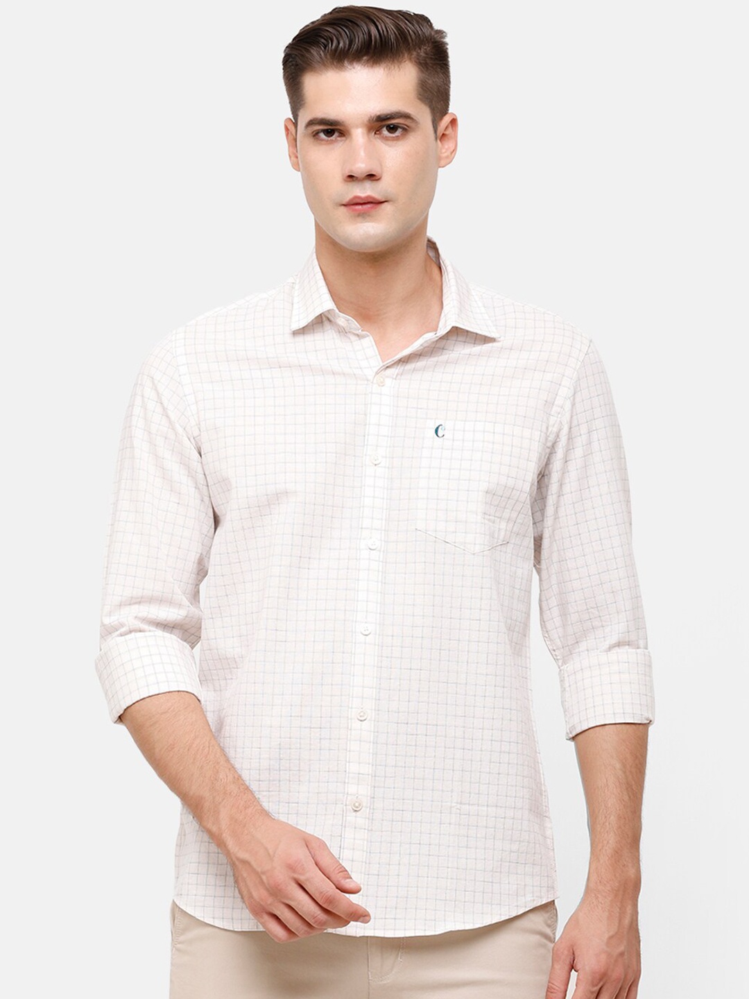 

CAVALLO by Linen Club Men Off-White & Black Regular Fit Checked Casual Shirt