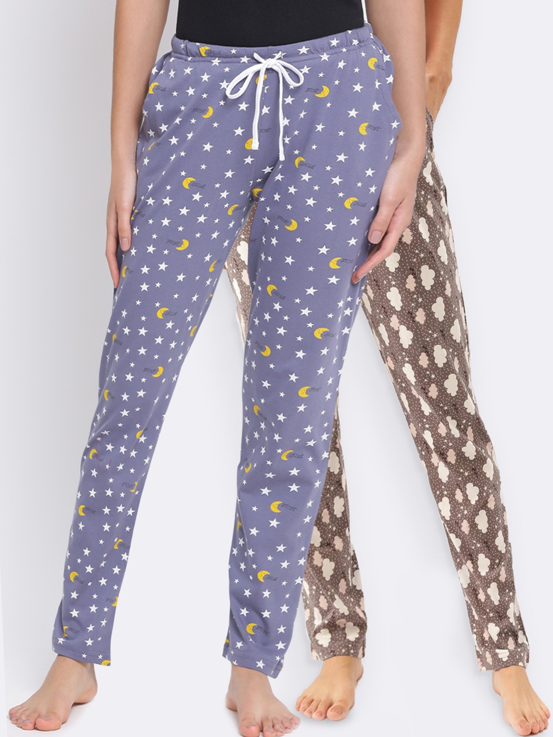 

Kanvin Women Pack of 2 Printed Pure Cotton Lounge Pants, Brown