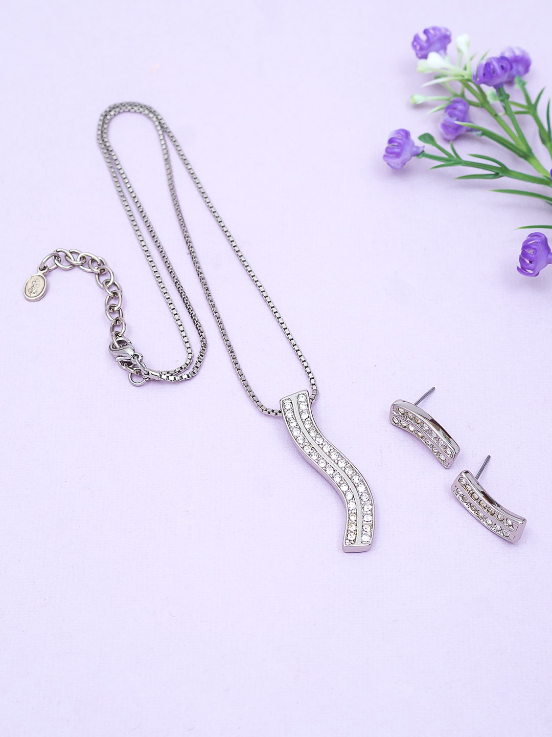 

Golden Peacock Silver-Toned & White Stone-Studded Jewellery Set
