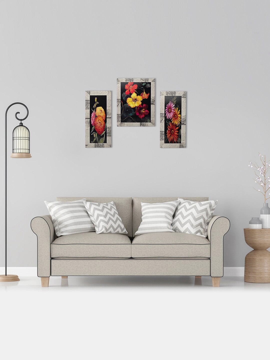 Indianara Set Of 3 Yellow & Red Flowers Framed Wall Arts