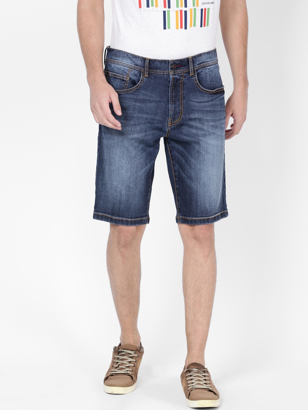 

t-base Men Blue Washed Slim Fit Denim Shorts