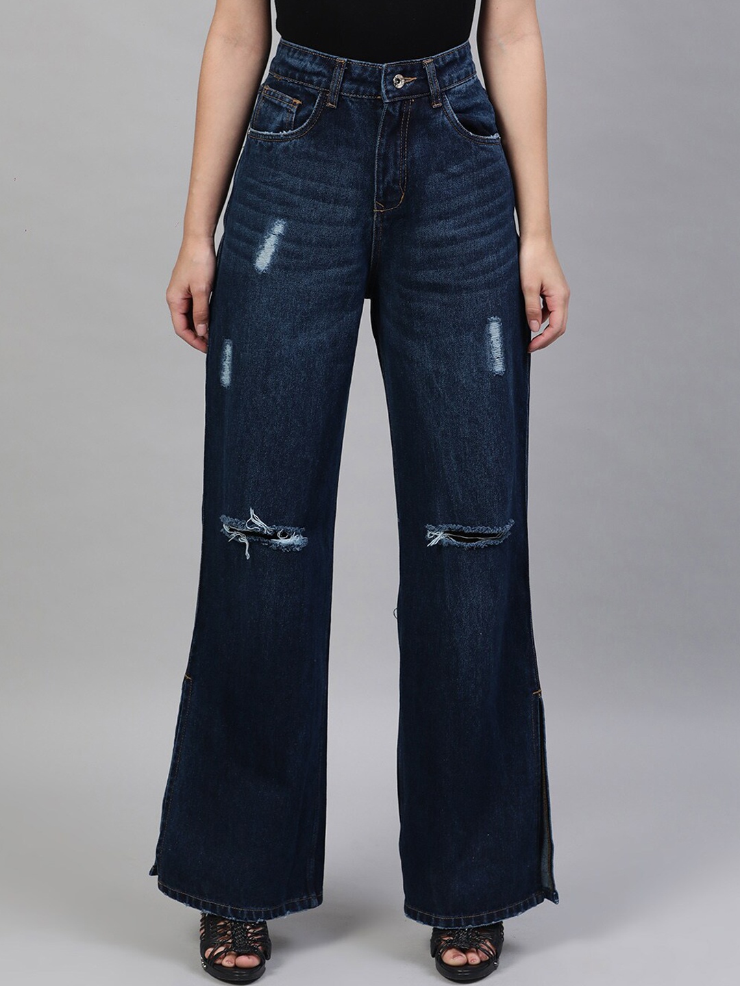 

STREET 9 Women Blue Flared High-Rise Mildly Distressed Jeans