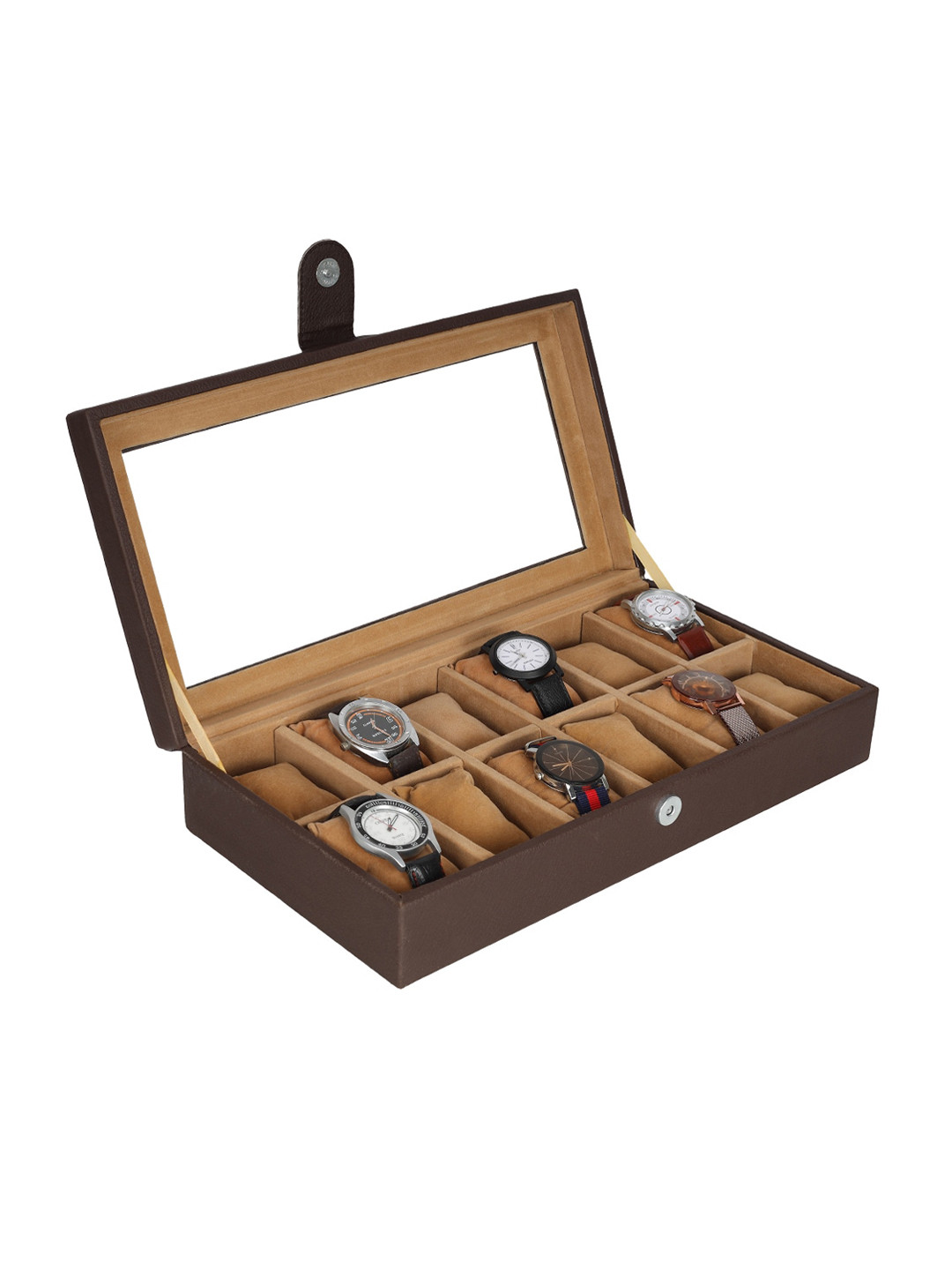 

Leather World Unisex Coffee Brown Solid 12 Slots Watch Organiser