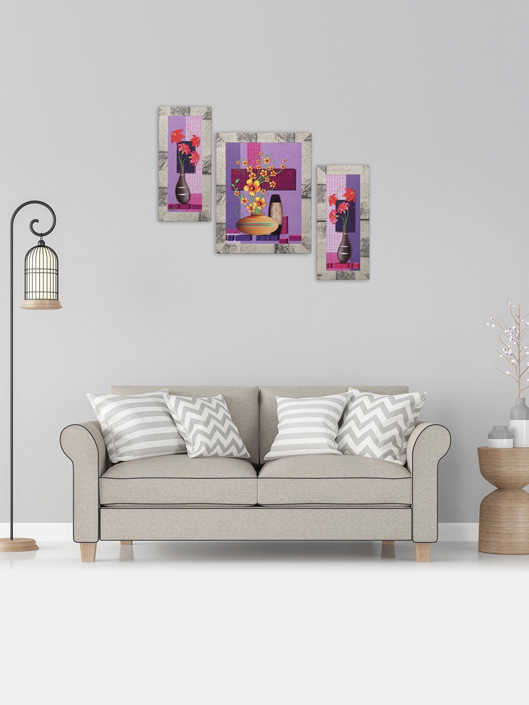 

Indianara Set of 3 Pink & Yellow Digitally Printed Flowers in Vases Wall Art