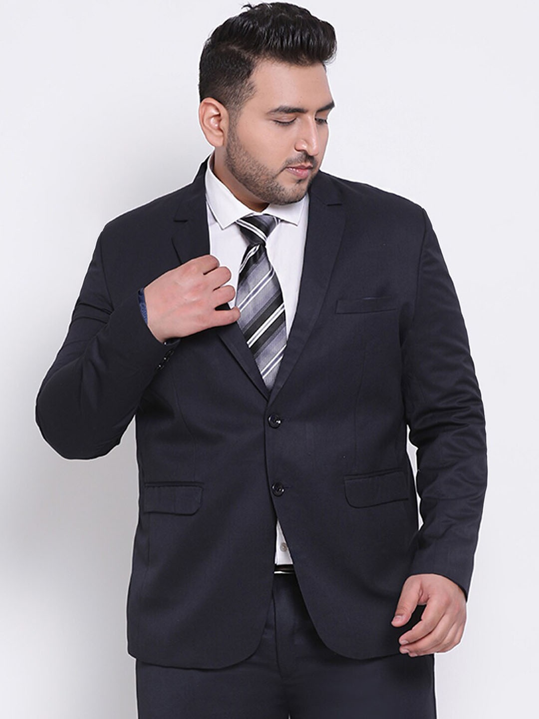 Hangup Men Navy Blue Solid Single-Breasted Formal Blazer