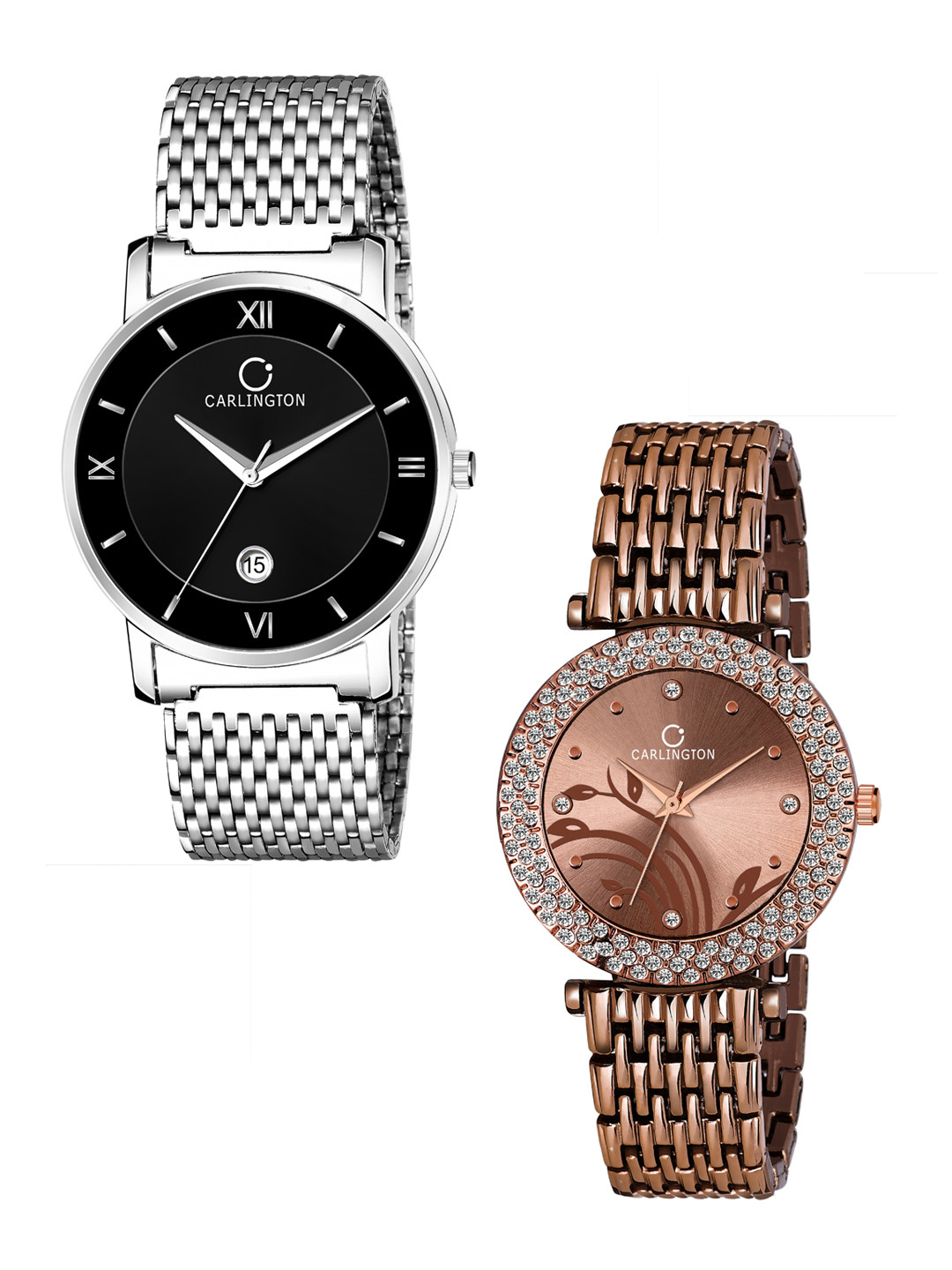 

CARLINGTON Unisex Set Of 2 Multicoloured Analogue Watches G02 Mesh & 105 Brown, Multi