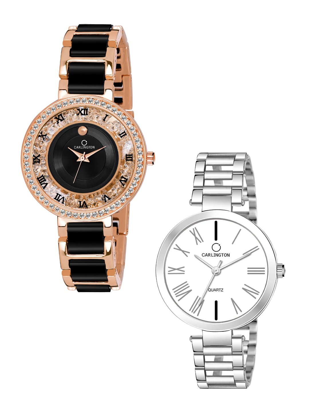 

CARLINGTON Unisex His & Her Black & White Analogue Watch Gift Set