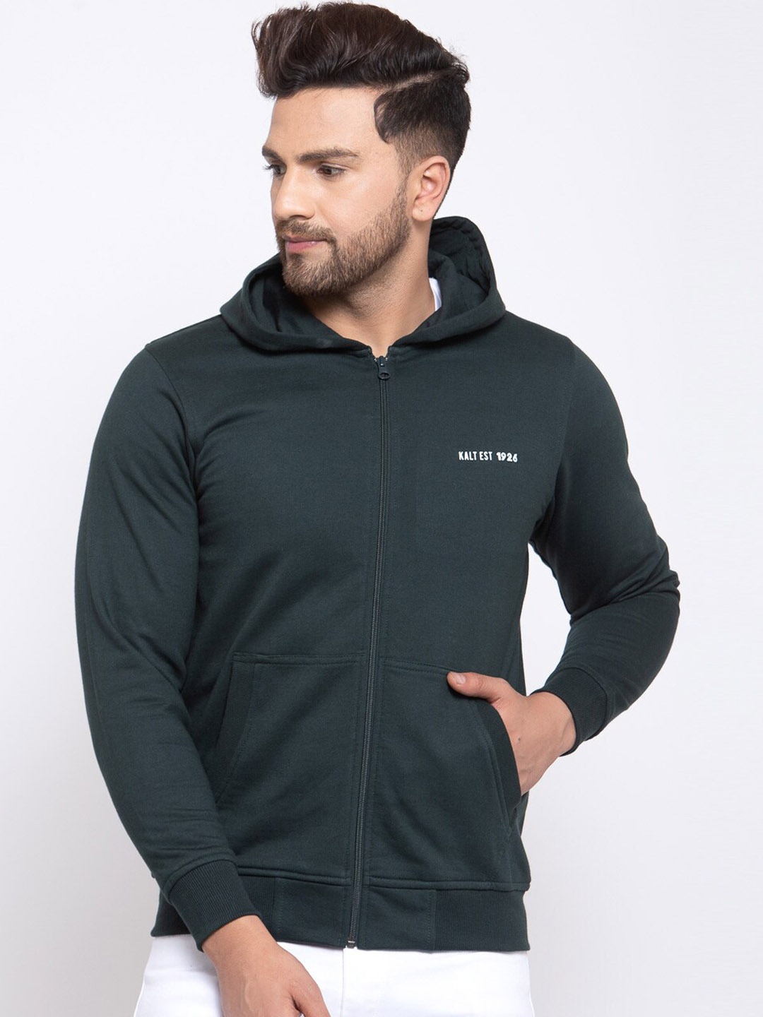 

Kalt Men Green Hooded Sweatshirt