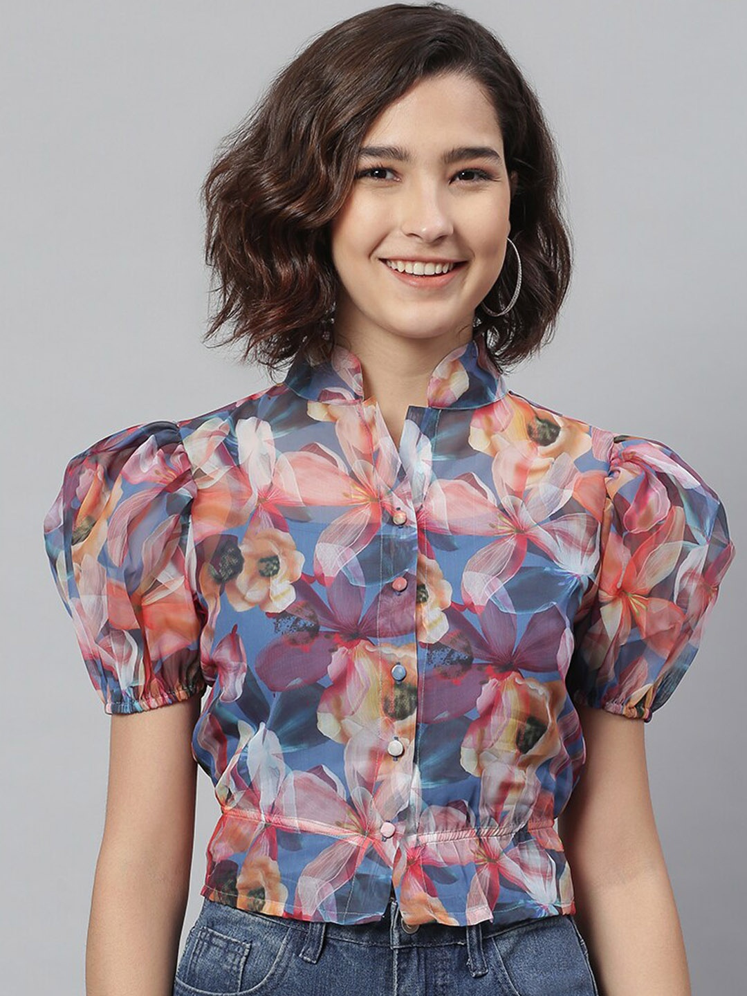 

KASSUALLY Blue Floral Shirt Style Top