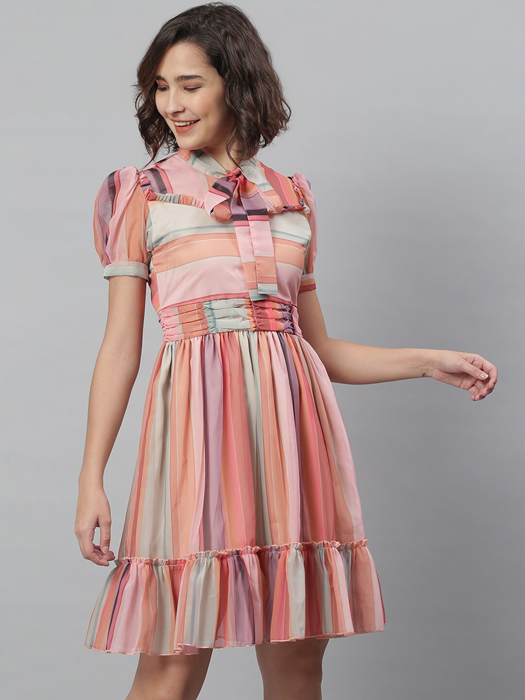 

KASSUALLY Multicoloured Striped A-Line Dress, Multi
