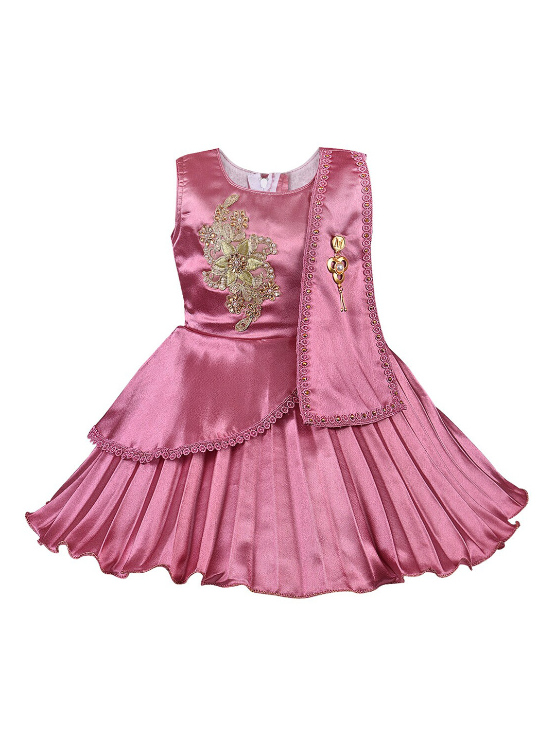 

Wish Karo Girls Pink Embellished Accordion Pleat Fit and Flare Dress