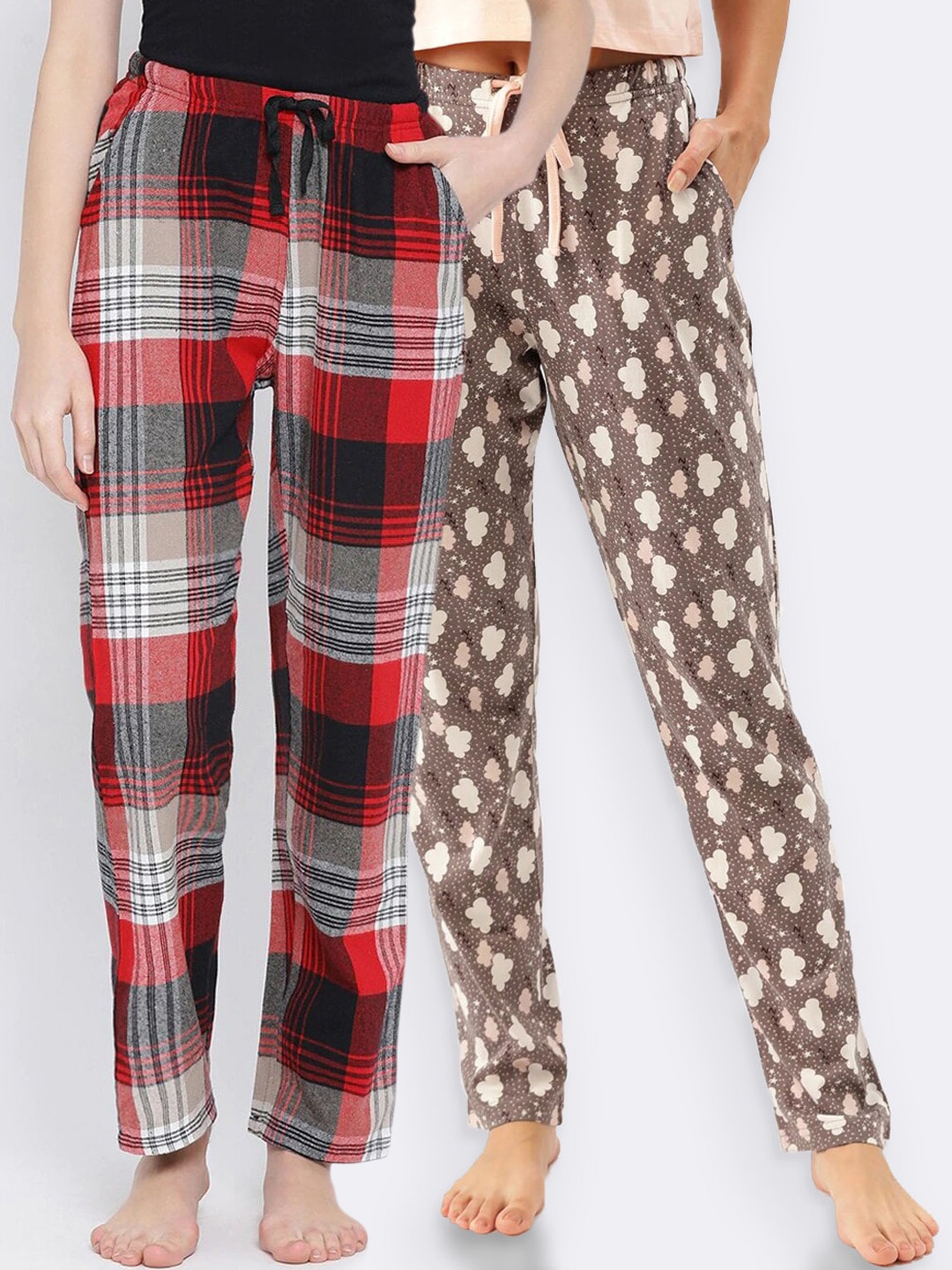 

Kanvin Women Pack of 2 Pure Cotton Lounge Pants, Brown