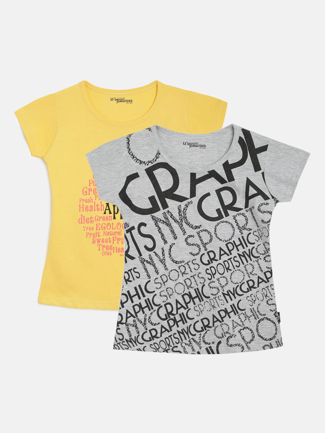 

Lil Tomatoes Pack of 2 Typography Printed Regular Top Comes with a Pen, Yellow