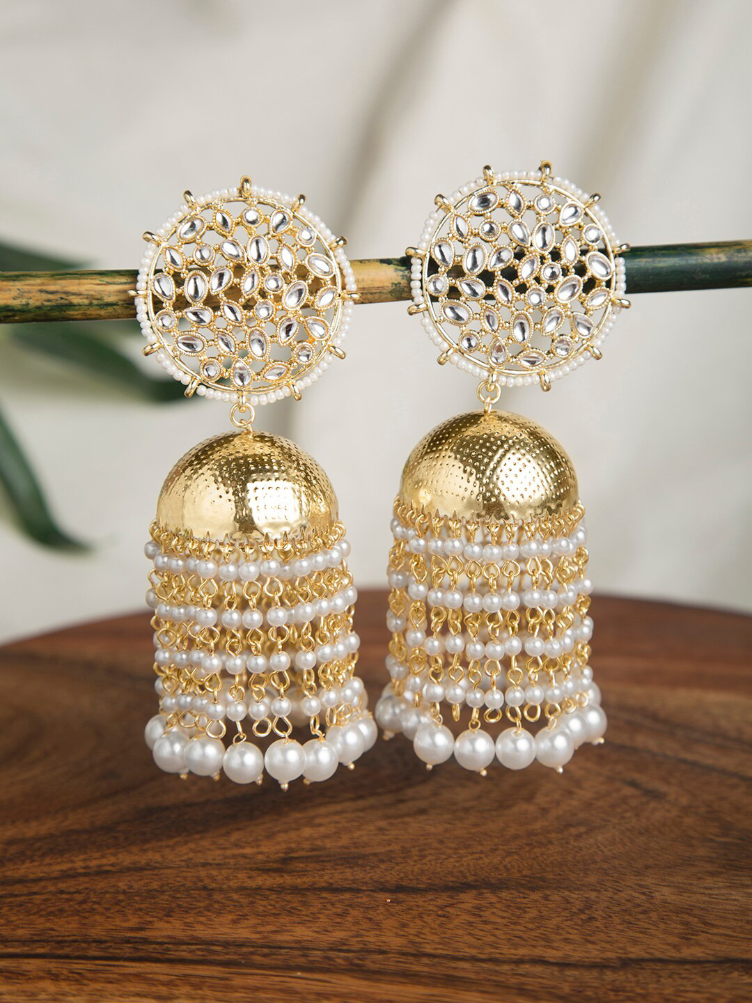 

INDYA Gold-Plated Pearl Dome Shaped Jhumkas