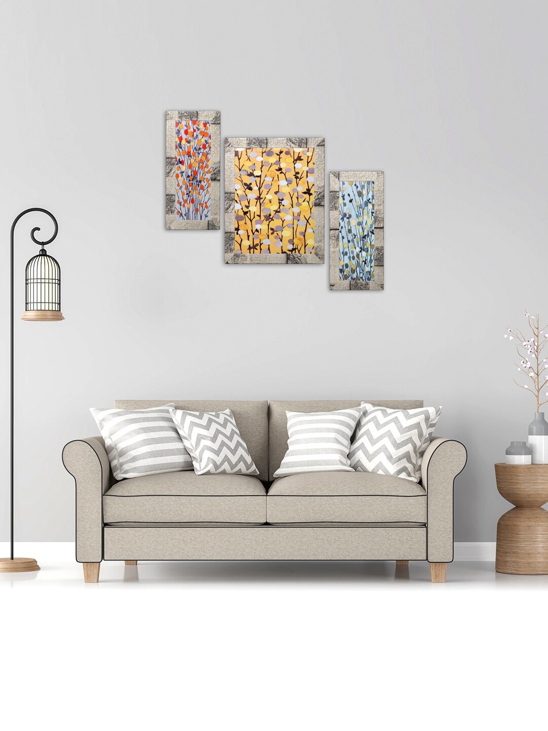 

Indianara Set Of 3 Digitally Printed Multicolored Bushes Framed Art Prints, Blue