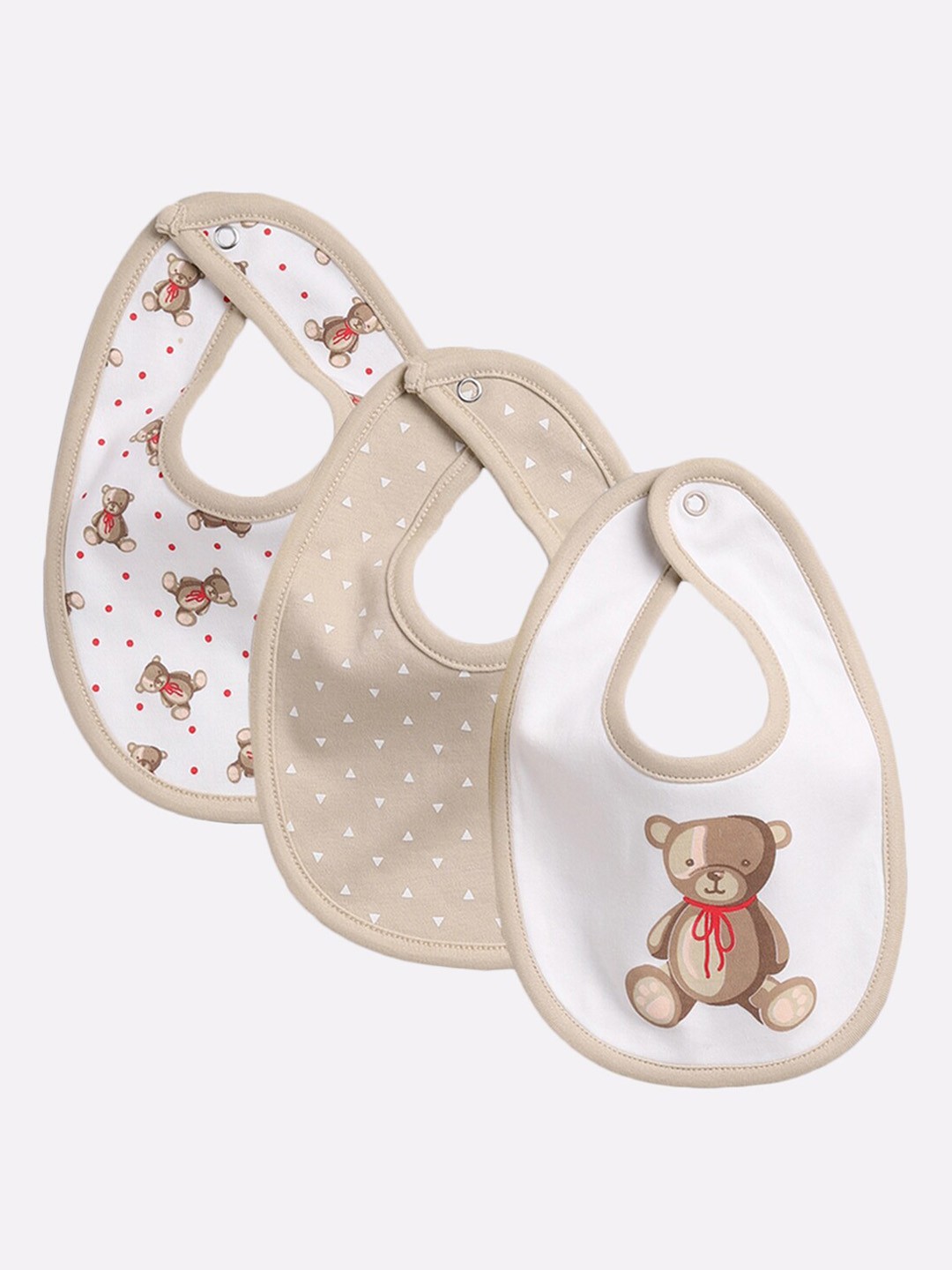 

BABY GO Infant Kids Pack Of 3 Pure Cotton Printed Bibs, White