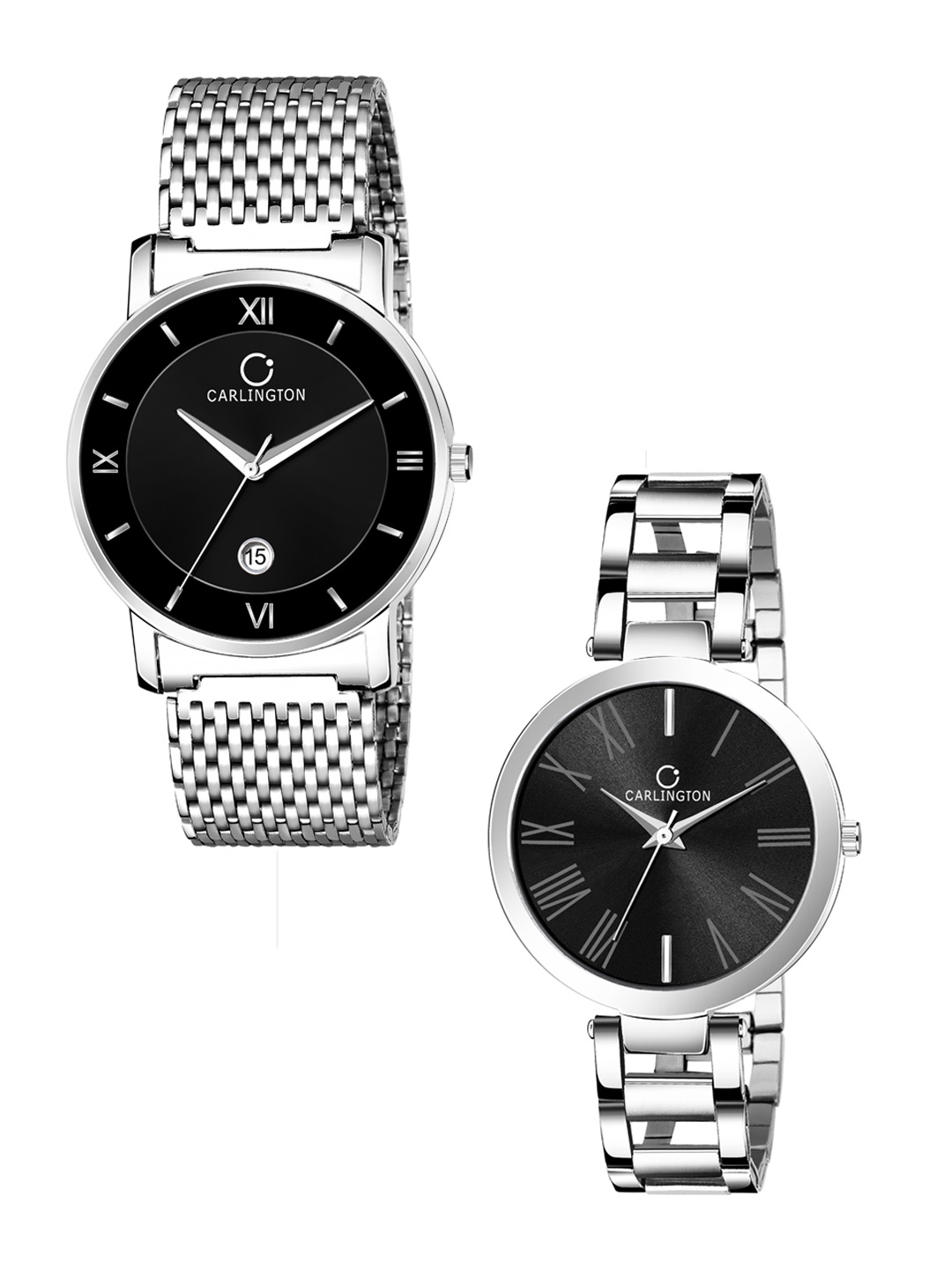 

CARLINGTON Unisex Set Of 2 Analogue Watches, Black
