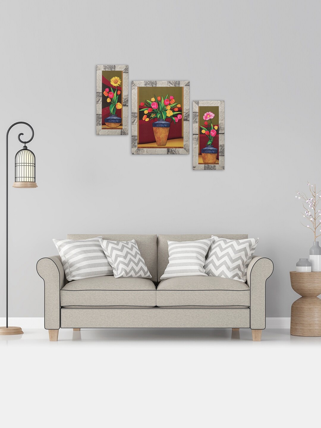 

Indianara Set of 3 Pink & Yellow Digitally Printed Flowers in Vases Wall Art