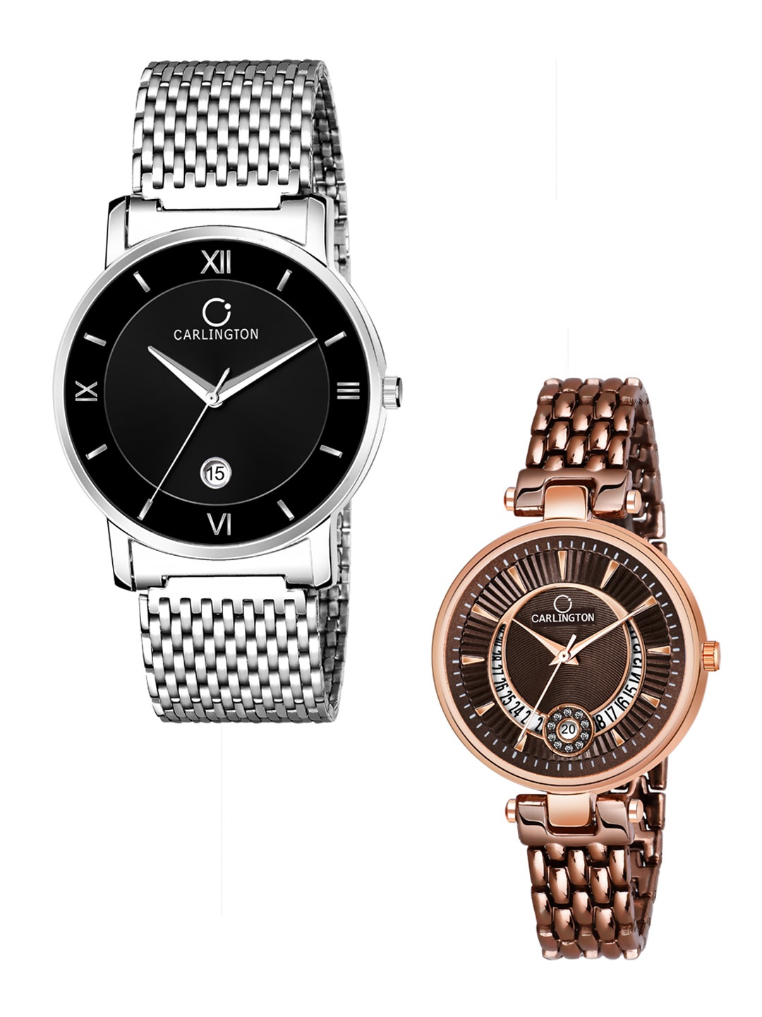 

CARLINGTON Unisex His & Her Black & Brown Analogue Watch Gift Set