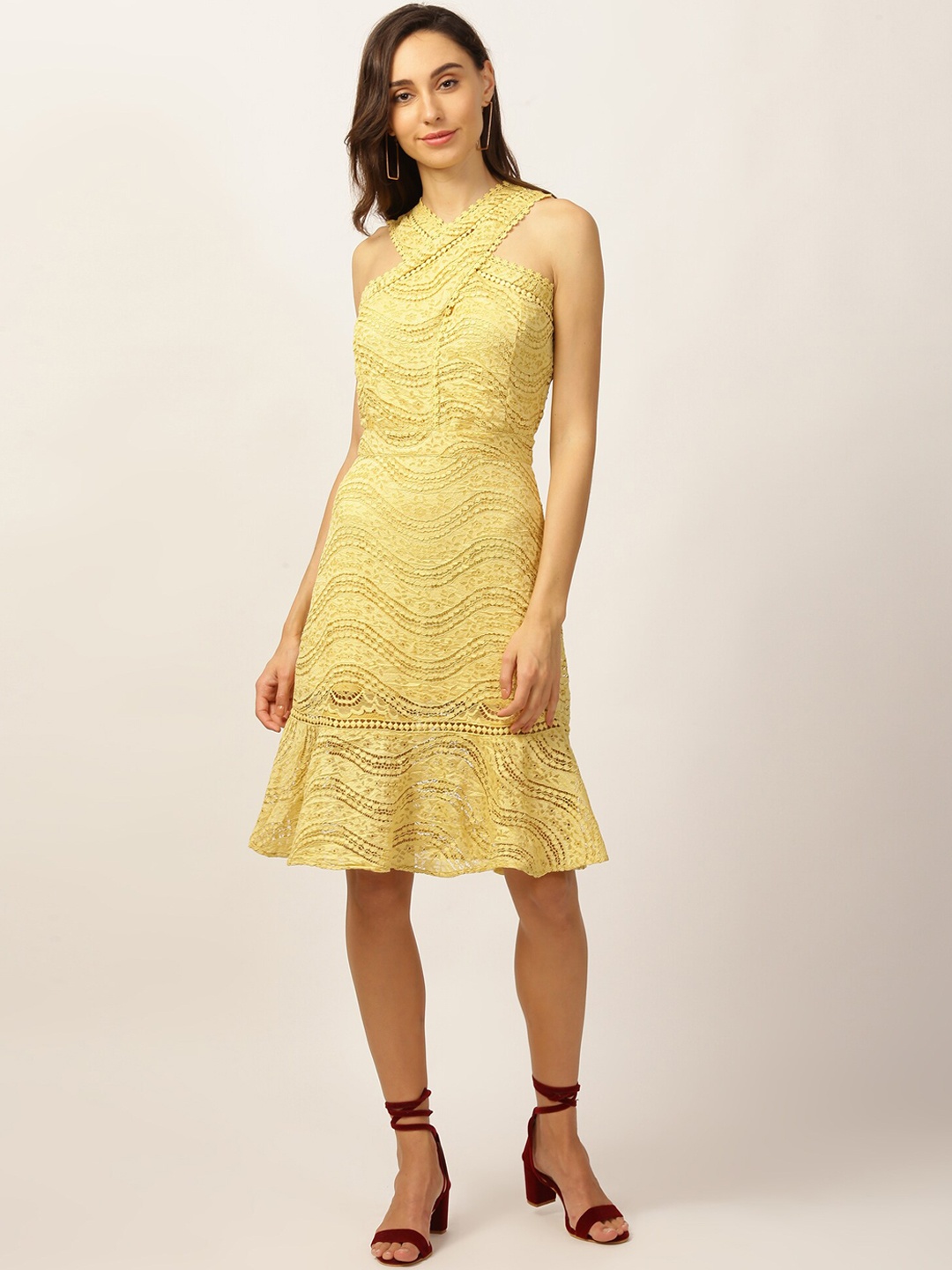 

ZOELLA Women Yellow Self Design A-Line Dress