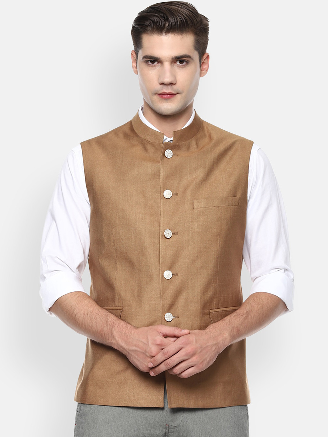 

Van Heusen Men Brown Solid Nehru Jacket