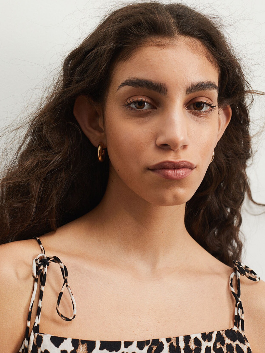 

H&M Women Beige & Black Animal Printed Draped Strappy Top