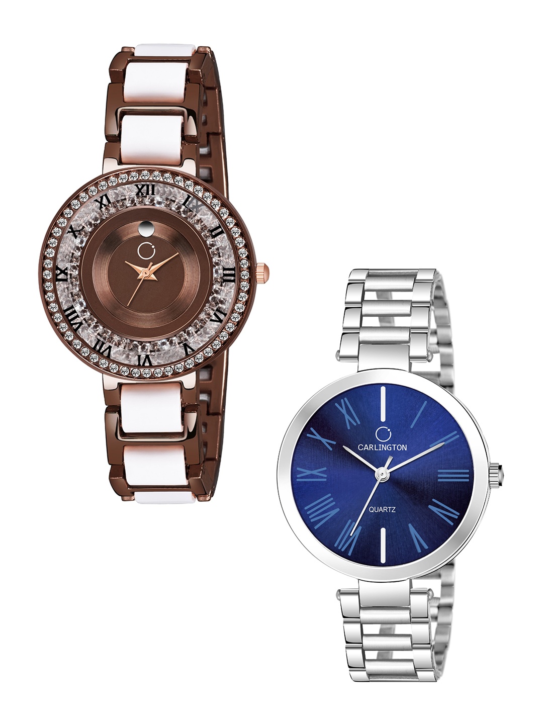 

CARLINGTON Unisex His & Her Brown & Blue Analogue Watch Gift Set