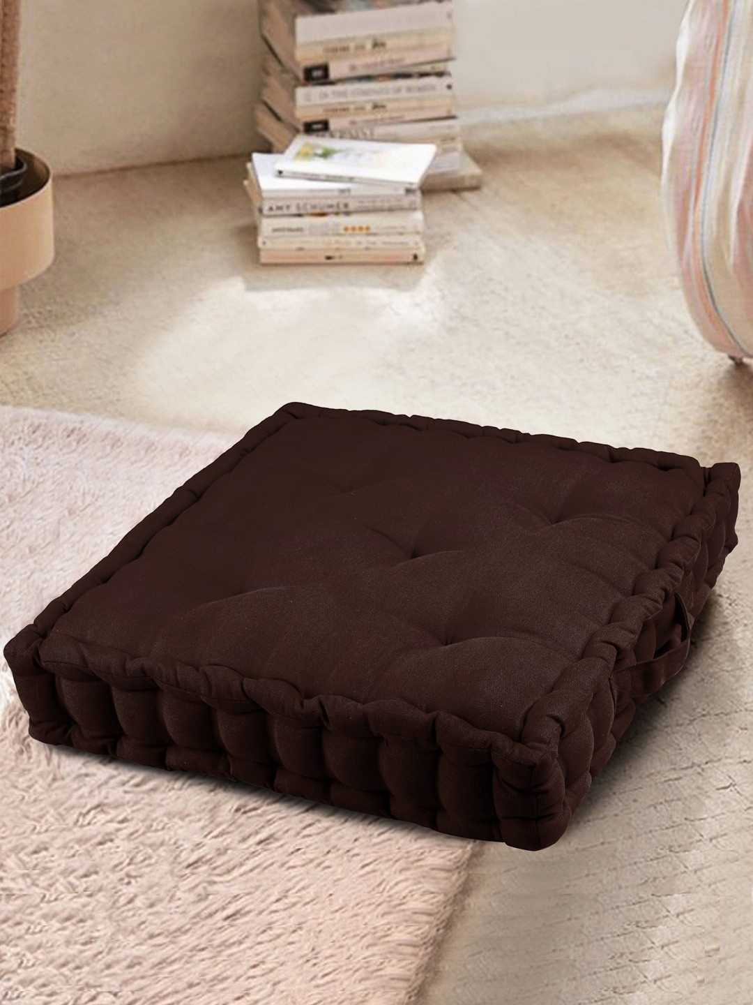 

HOSTA HOMES Coffee Brown Solid Cotton Filled Chair Pad