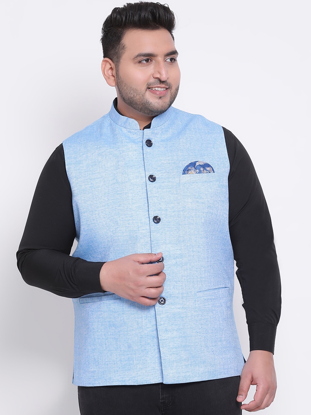 

Hangup Men Blue Solid Nehru Jacket