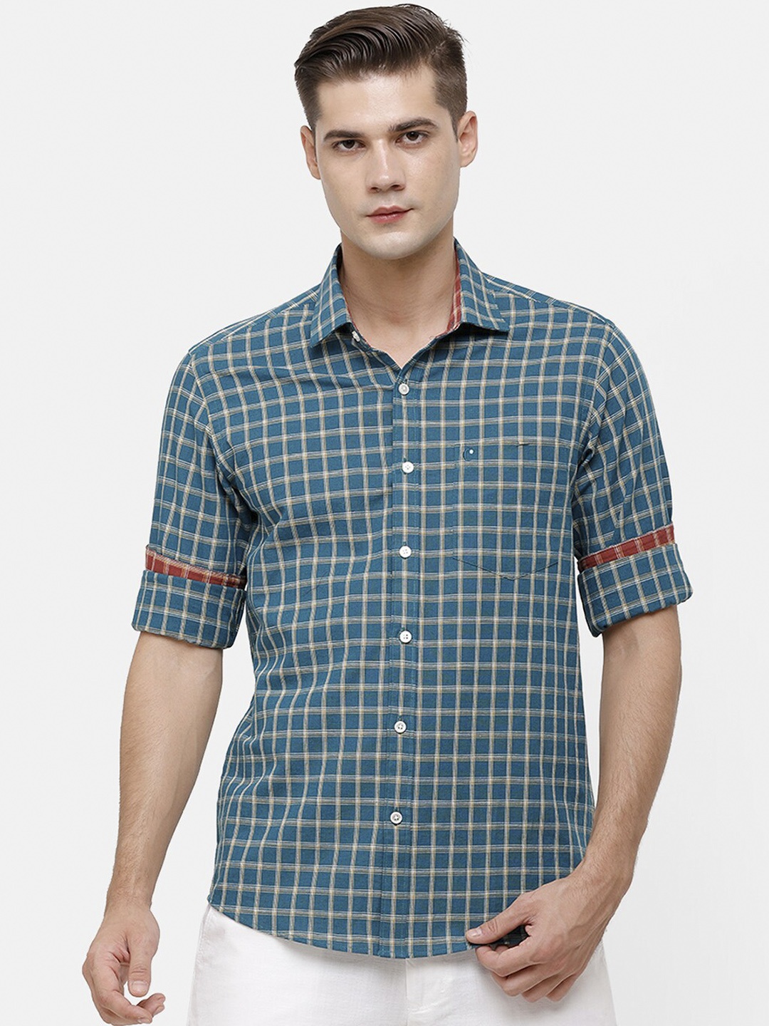 

CAVALLO by Linen Club Men Blue & White Regular Fit Checked Casual Shirt