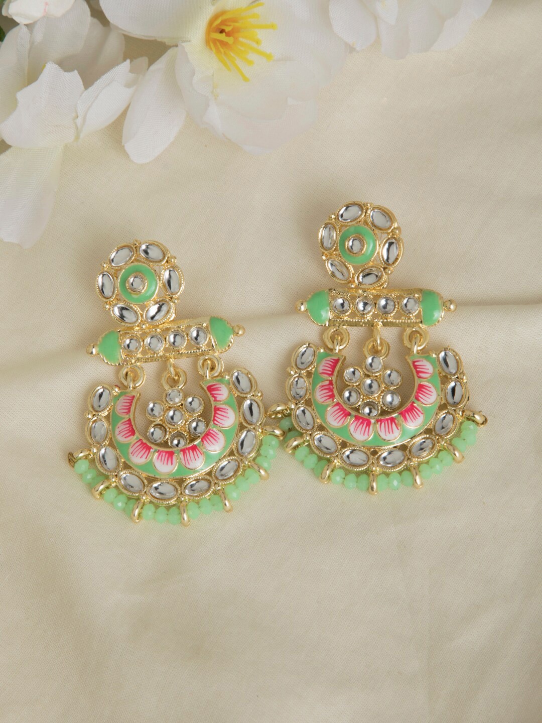 

INDYA Green & Gold-Plated Classic Chandbalis
