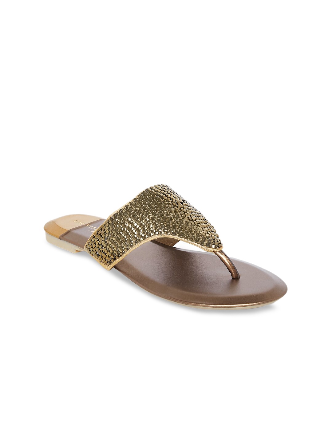 

Forever Glam by Pantaloons Women Bronze-Toned & Golden Embellished Open Toe Flats