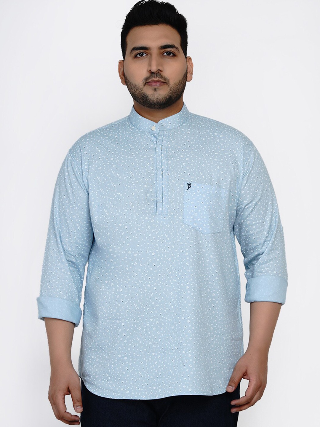 

John Pride Men Blue & White Regular Fit Printed Plus Size Casual Shirt