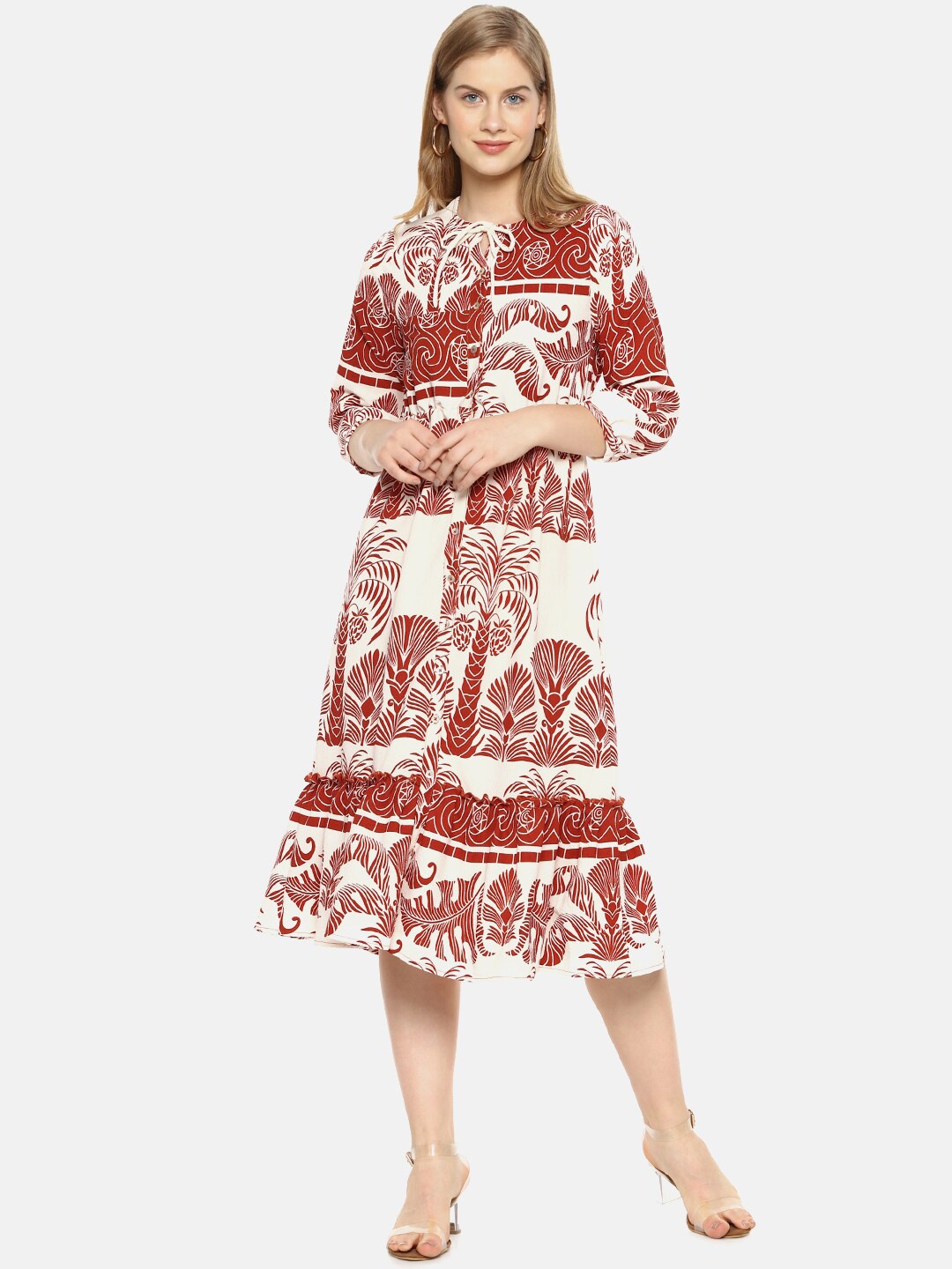 Campus Sutra Women Maroon Self Design Fit and Flare Dress