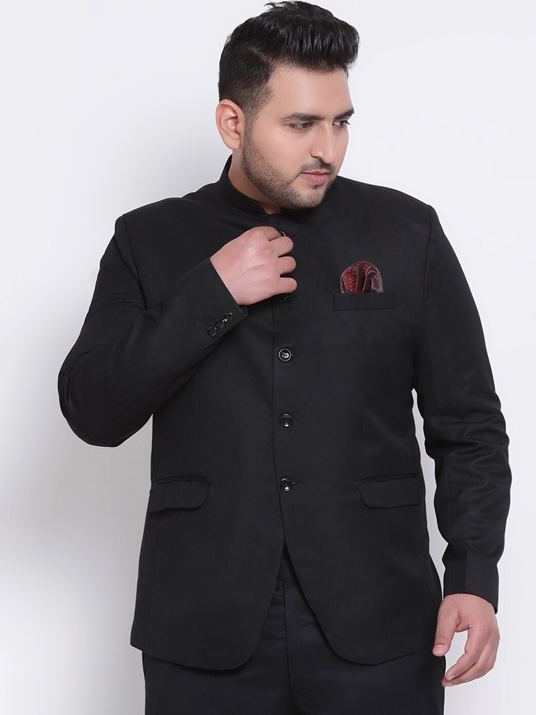 

Hangup Men Black Solid Bandhgala Blazer