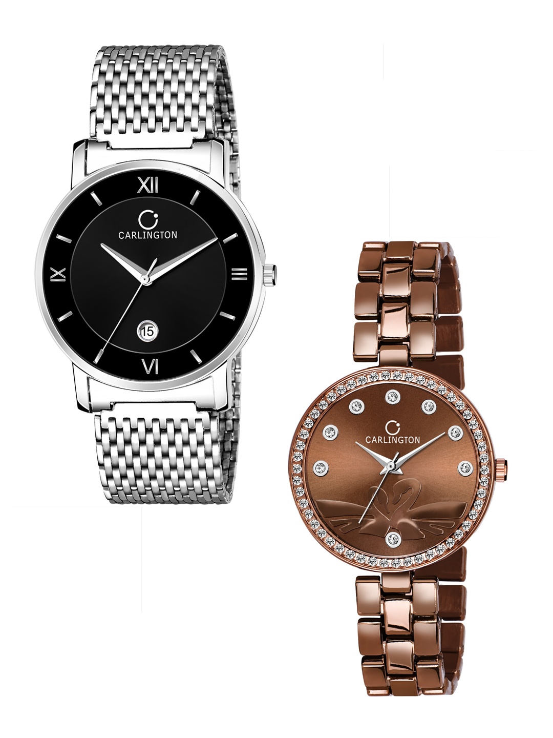 

CARLINGTON Unisex Set Of 2 Analogue Watches, Brown
